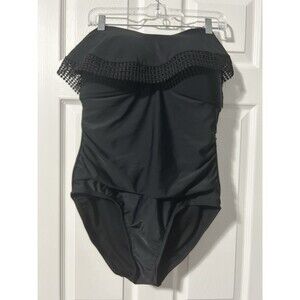 Kona Sol Crochet Convertible Strap High Coverage One Piece Swimsuit Black SZ XL